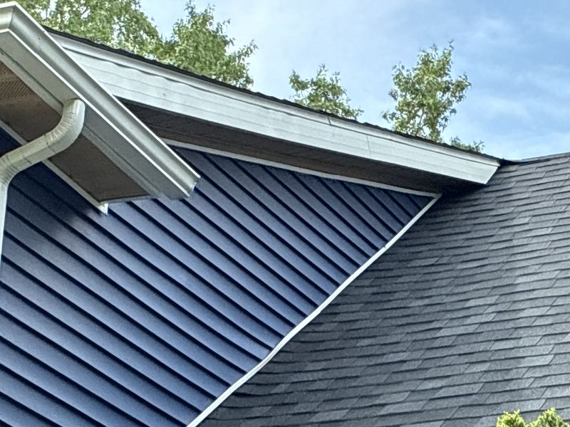 Finished blue siding and shingle roof